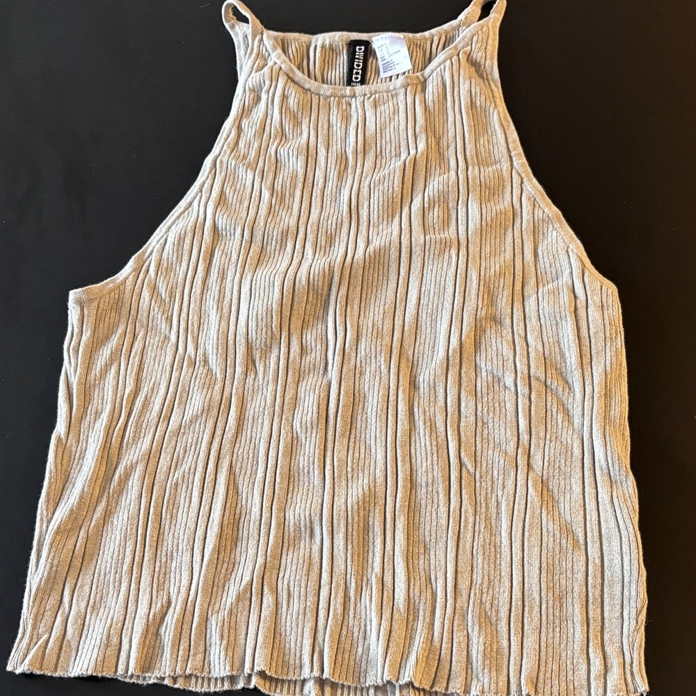 Brandy Melville Beige/Tan Ribbed Halter Crop Top